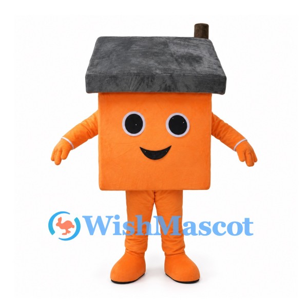 Orange House Mascot Costume with Gray Roof