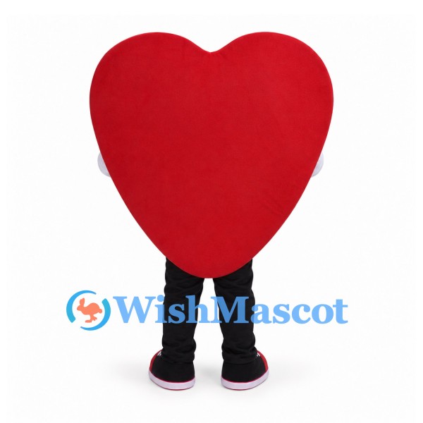 Red Heart Mascot Costume with Smiling Face and Black Legs