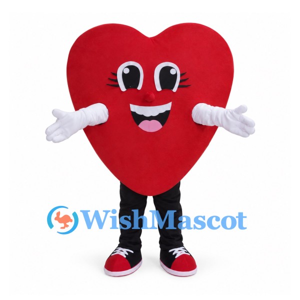 Red Heart Mascot Costume with Smiling Face and Black Legs
