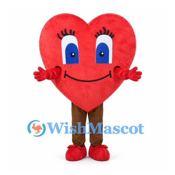 Red Heart Mascot Costume with Blue Eyes and Brown Legs