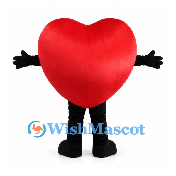 Red Heart Mascot Costume with Closed Smiling Eyes