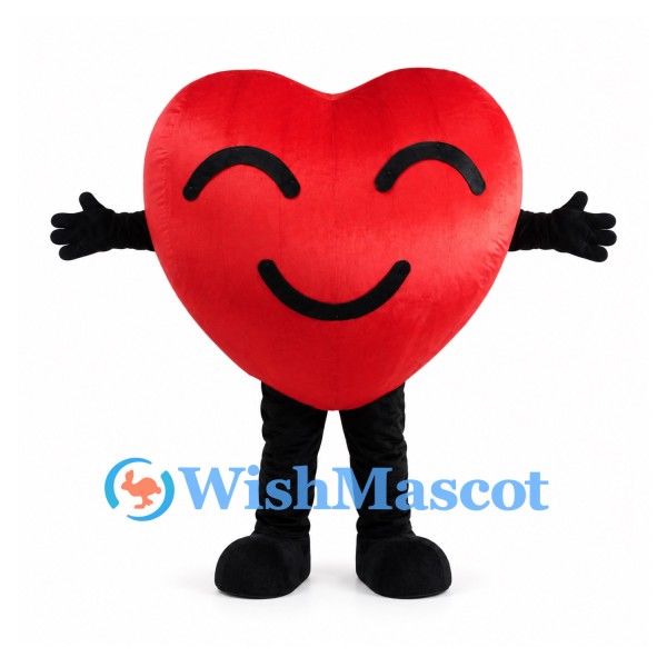 Red Heart Mascot Costume with Closed Smiling Eyes