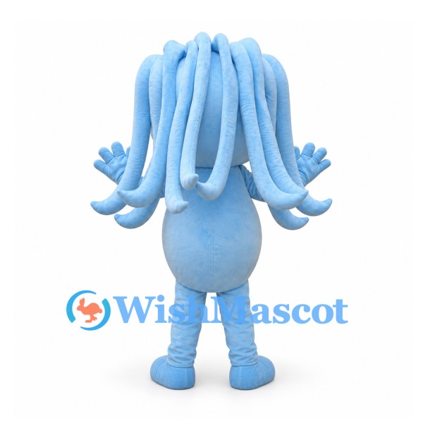 Blue Alien Mascot Costume with Long Tube Hair