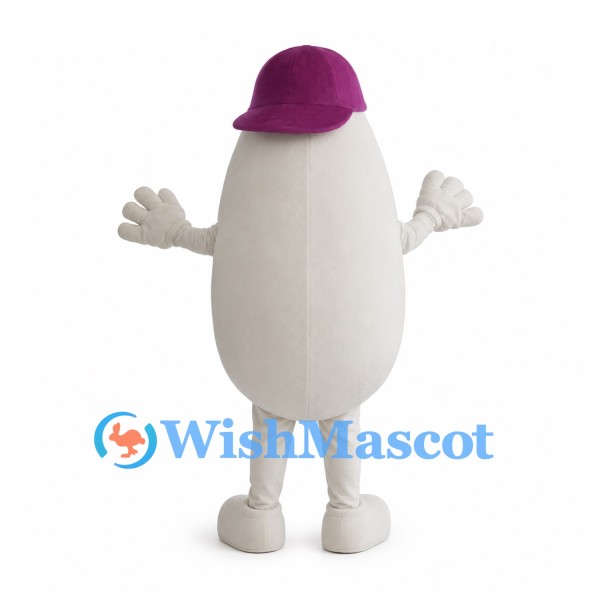 White Bean Mascot Costume with Purple Cap