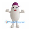 White Bean Mascot Costume with Purple Cap