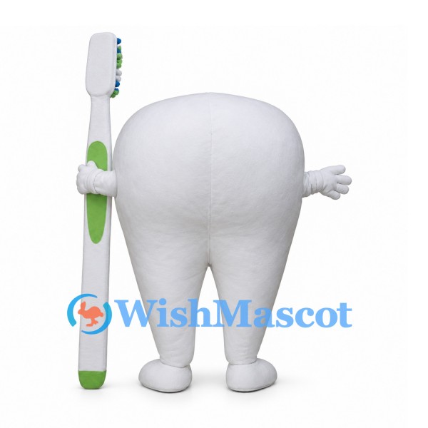 Tooth Mascot Costume with Green and White Toothbrush