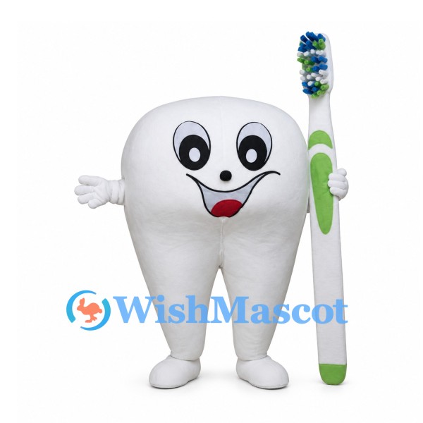 Tooth Mascot Costume with Green and White Toothbrush