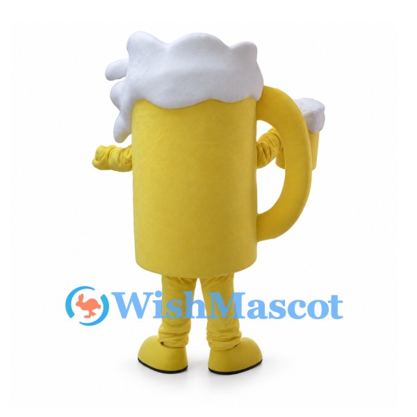 Beer Mug Mascot Costume with White Foam and Yellow Handle