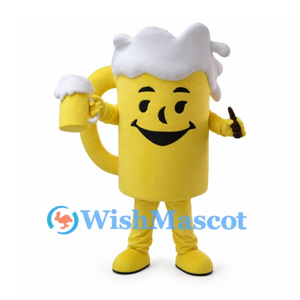 Beer Mug Mascot Costume with White Foam and Yellow Handle