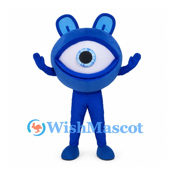 Blue Cyclops Mascot Costume with Large White Eye