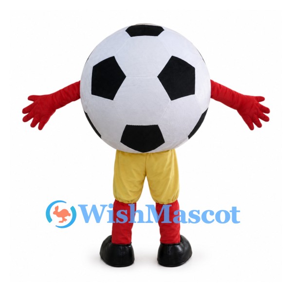 Soccer Ball Mascot Costume with Red Gloves and Yellow Legs