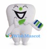 Tooth Mascot Costume with Green Toothpaste and Blue Toothbrush