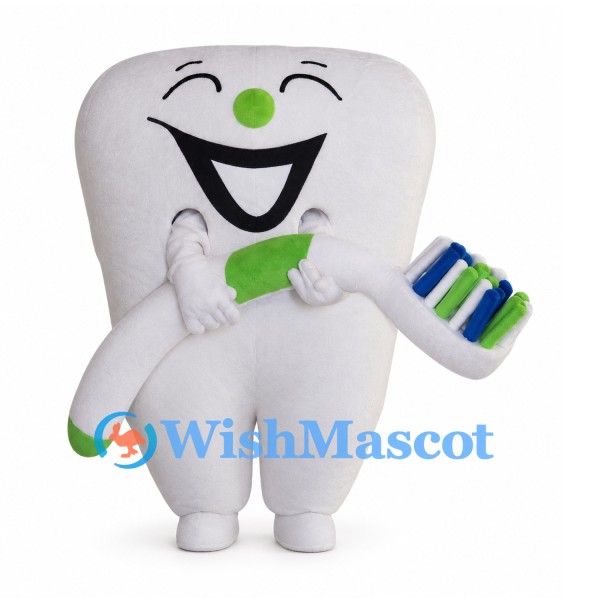 Tooth Mascot Costume with Green Toothpaste and Blue Toothbrush