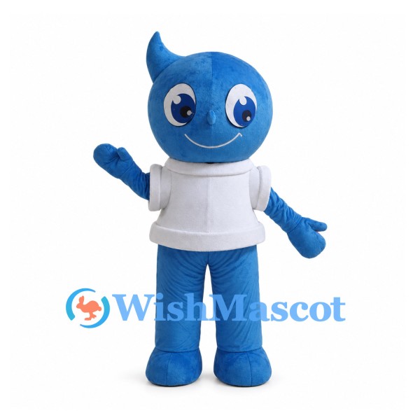Blue Water Drop Mascot Costume with White T-Shirt
