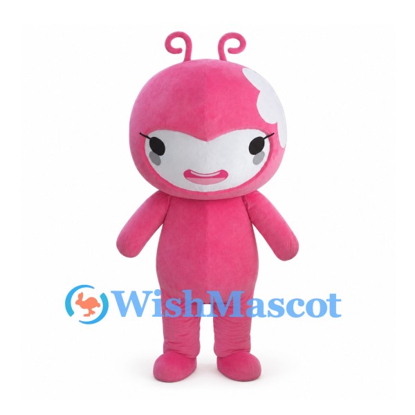 Pink Alien Mascot Costume with Curled Antennae