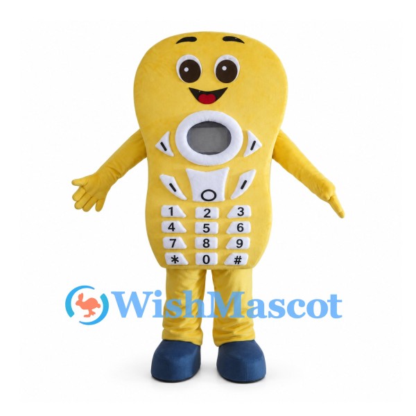 Yellow Mobile Phone Mascot Costume with Number Keypad