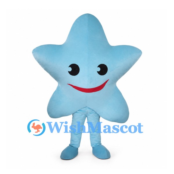 Light Blue Star Mascot Costume with Smiling Face