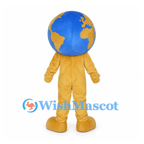 Earth Globe Mascot Costume with Blue Oceans and Yellow Continents