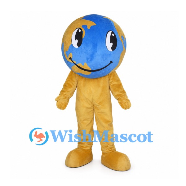 Earth Globe Mascot Costume with Blue Oceans and Yellow Continents