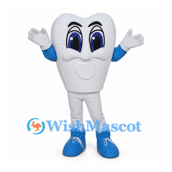 White Tooth Mascot Costume with Blue Gloves and Shoes