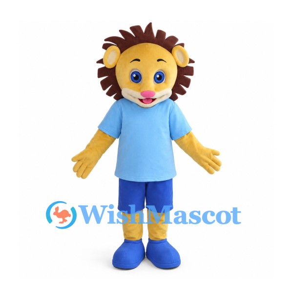 Lion Mascot Costume with Blue T-Shirt and Shorts