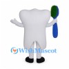 Tooth Mascot Costume with Blue and Green Toothbrush