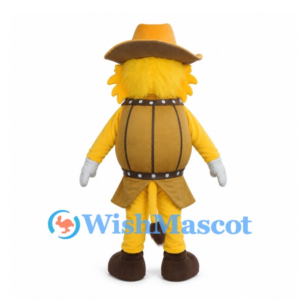 Cat Mascot Costume with Cowboy Hat and Brown Barrel Vest
