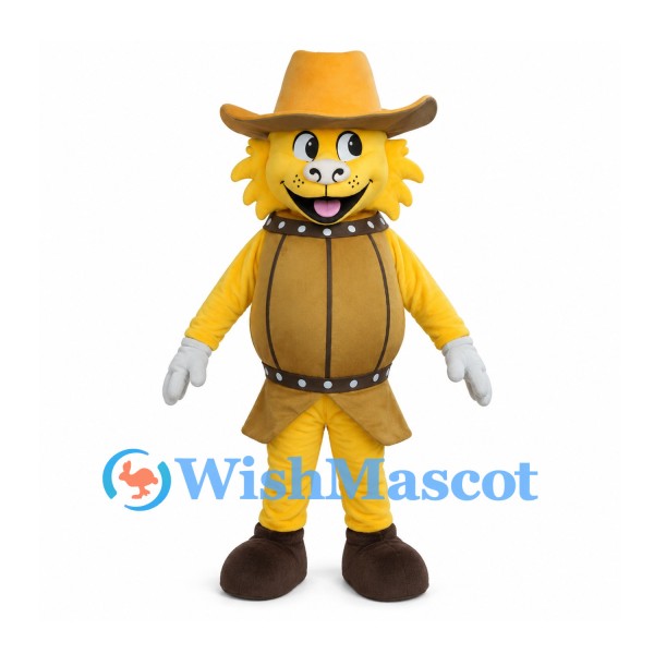 Cat Mascot Costume with Cowboy Hat and Brown Barrel Vest
