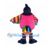 Parrot Mascot Costume with Colorful Striped Wings and Pink Body