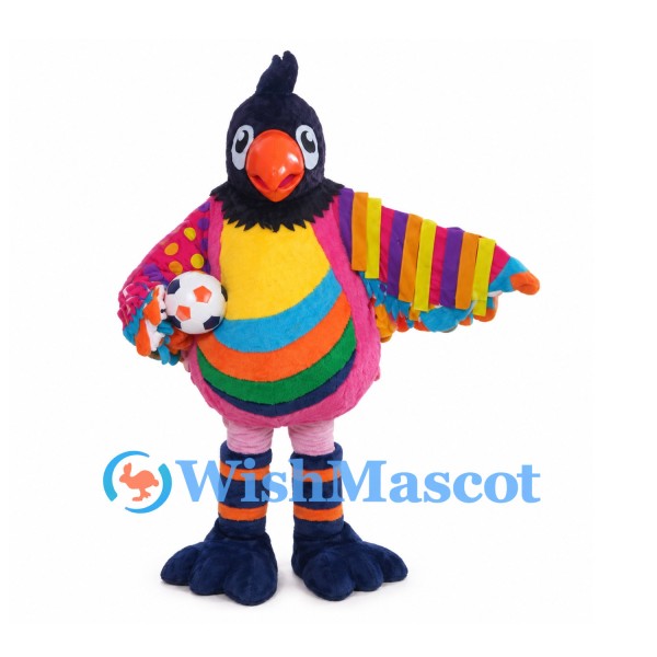 Parrot Mascot Costume with Colorful Striped Wings and Pink Body
