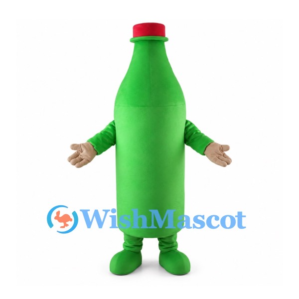Green Bottle Mascot Costume with Red Cap