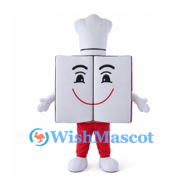 Book Mascot Costume with White Chef Hat and Red Cover