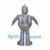Silver Robot Mascot Costume with Rounded Body and Cone Head