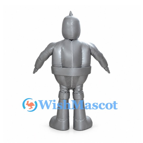 Silver Robot Mascot Costume with Rounded Body and Cone Head
