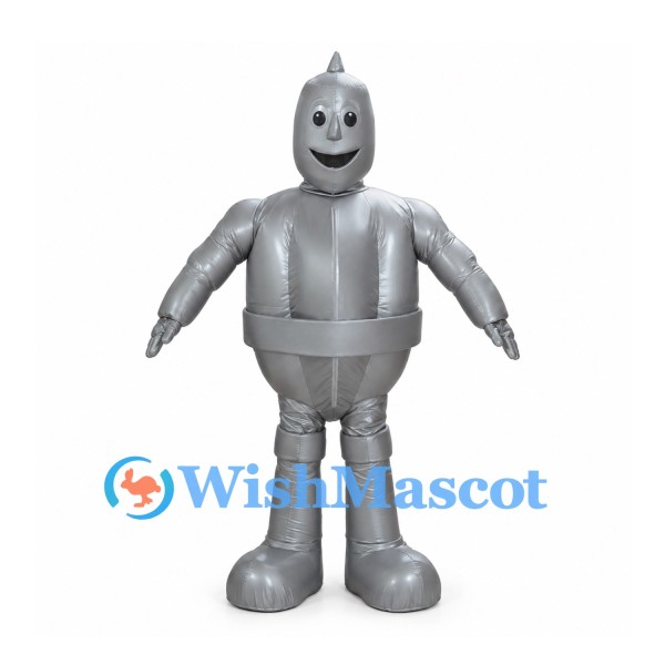 Silver Robot Mascot Costume with Rounded Body and Cone Head