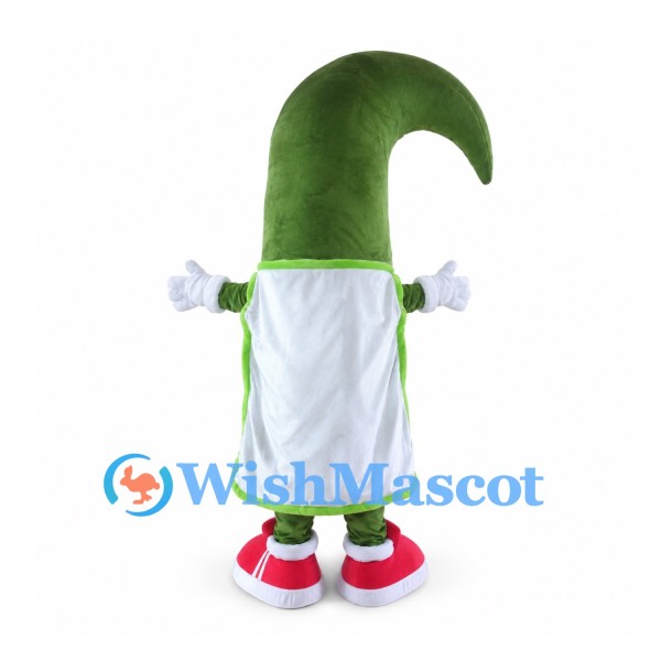 Cucumber Mascot Costume with White Apron and Red Shoes
