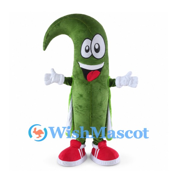 Cucumber Mascot Costume with White Apron and Red Shoes