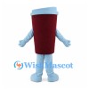 Coffee Cup Mascot Costume in Burgundy with Light Blue Lid
