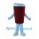 Coffee Cup Mascot Costume in Burgundy with Light Blue Lid
