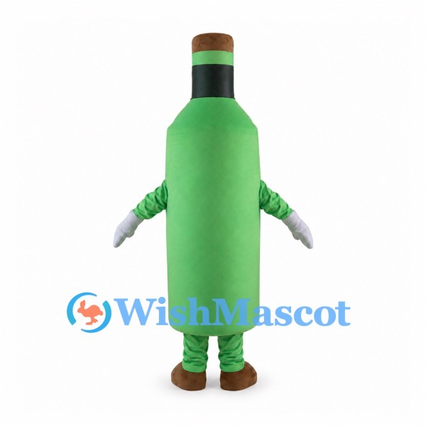 Green Bottle Mascot Costume with Brown Cork Top