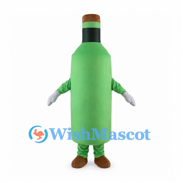 Green Bottle Mascot Costume with Brown Cork Top