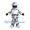 Silver Robot Mascot Costume with Purple Joint Details