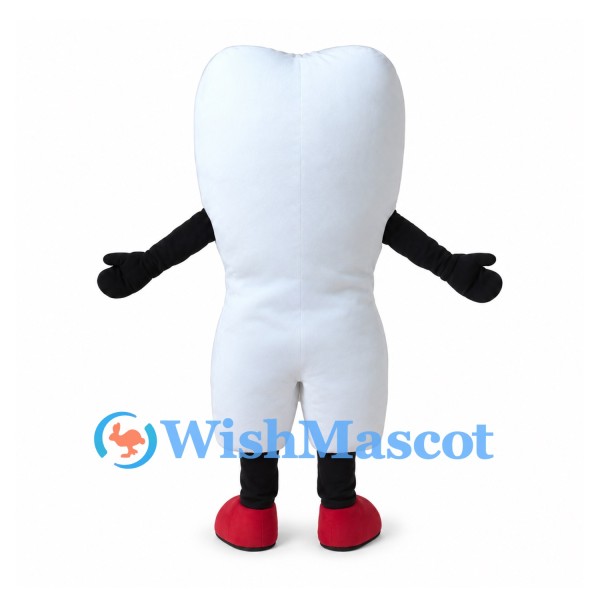 White Tooth Mascot Costume with Black Gloves and Red Shoes