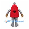 Red Robot Mascot Costume with Silver Tube Limbs and Heart Chest