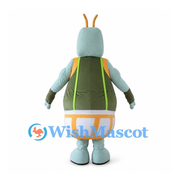 Grasshopper Mascot Costume with Green Vest and Drum