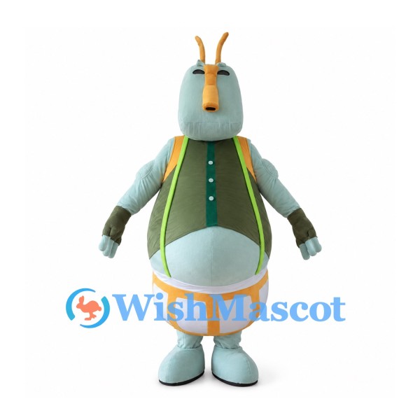 Grasshopper Mascot Costume with Green Vest and Drum