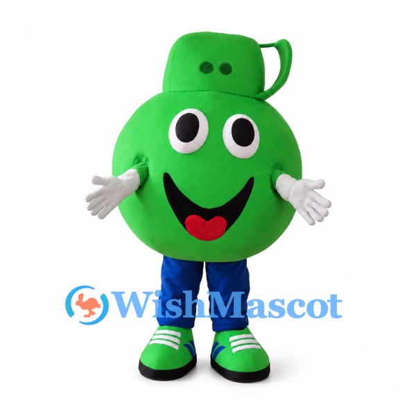 Green Kettlebell Mascot Costume with Blue Trousers