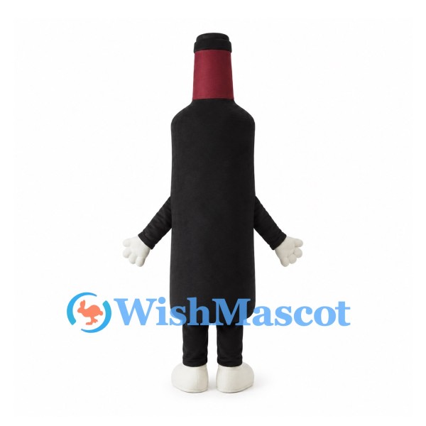 Wine Bottle Mascot Costume in Black with Red Neck