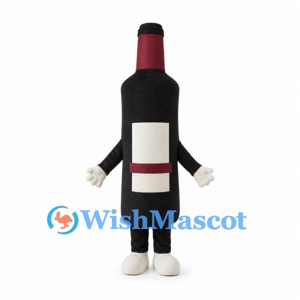 Wine Bottle Mascot Costume in Black with Red Neck