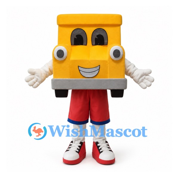 School Bus Mascot Costume in Yellow with Red Shorts